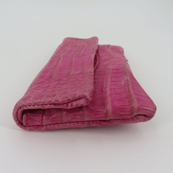 Jamah Barbi Pink Crocodile Leather Suede Lining Chain Strap Wristlet Handbag Bag - Picture 12 of 16